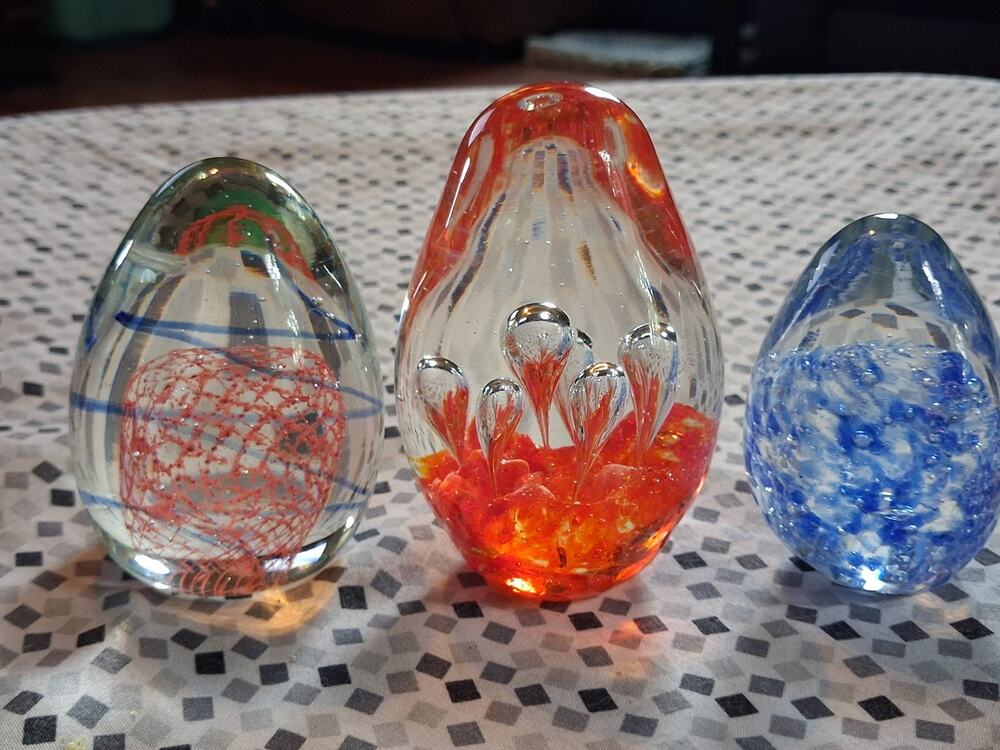 Lot Of 3 Vintage Glass Paperweights Mint Condition
